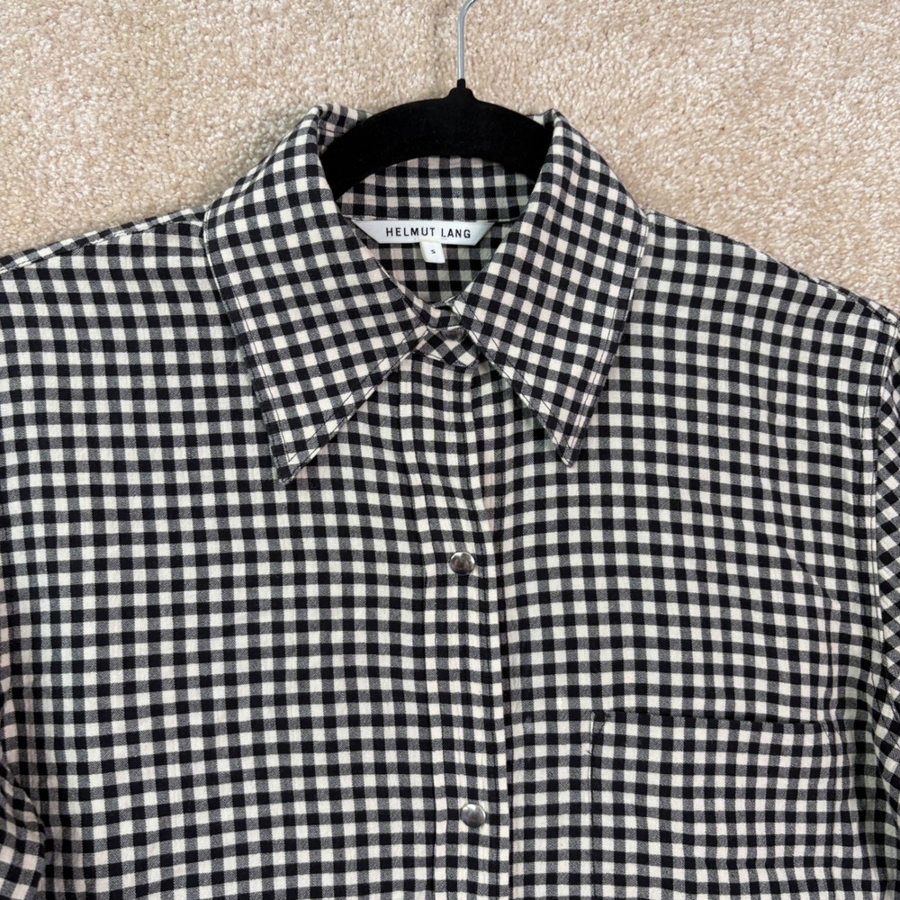 HELMUT LANG Button Down Women's Small Gingham Wool Cotton Raw Hem Shirt Workwear